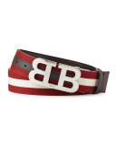 Mirror-B Reversible Web-Leather Belt, Brown