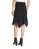 Floral-Trim A-Line Skirt, Black
