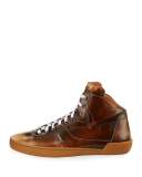 Eroy Burnished Leather Mid-Top Sneaker, Cuir (Brown)