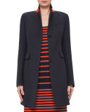 Fitted Three-Button Colorblock Wool Coat, Navy