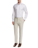 Stretch-Cotton Flat-Front Pants, Stone (Gray)