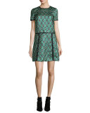 Patchwork Check Jacquard Dress, Deep Green