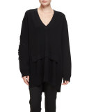 Oversized Cashmere V-Neck Sweater, Black