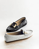 Renna Lizard-Embossed Ornament Loafer, Chalk