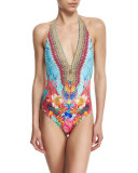 Halter-Neck Printed One-Piece Swimsuit, The Free