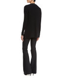 Ribbed V-Neck Pullover Sweater, Black/Gold
