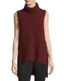 High-Low Boucle Turtleneck Tank, Dark Vermillion