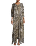 Silk Shadow Leopard Lounge Caftan, Gray Multi