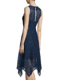 Melissa Handkerchief-Hem Lace Dress, Stealth