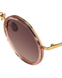 Trimmed Round Mirrored Sunglasses, Pink/Yellow Gold