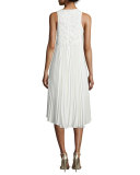 Embroidered-Front Sleeveless Cocktail Dress, Ivory