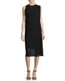 Sleeveless Asymmetric Draped Velvet Dress, Black