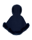 Hooded Faux-Fur-Trim Felt Cape, Size S