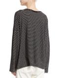 Relaxed Long-Sleeve Crewneck T-Shirt, Black/White Stripes