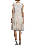 High-Waist Tulle Skirt W/Lace Trim, Rose Beige