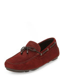 Hamptons Printed Suede Driver, Dark Red