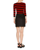 Asymmetric-Zip A-Line Mini Skirt, Dark Navy