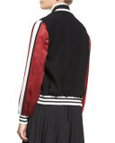 Ivy Striped Satin-Sleeve Bomber Jacket