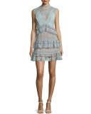 Sleeveless Tiered Lace Mini Dress, Mint