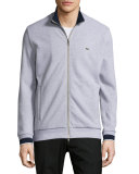 Semi-Fancy Piqué Front-Zip Sweater, Silver Chine/Navy