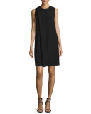 Sleeveless Drape-Front Shift Dress, Black