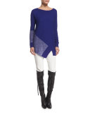 Striped Link-Knit Asymmetric Sweater, Indigo/Multi