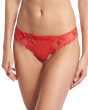 Wish Floral-Lace Tanga Thong, Rouge