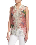 Sleeveless Silk Butterfly-Print Tunic 