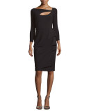 Nuria 3/4-Sleeve Yoke-Cutout Cocktail Dress 