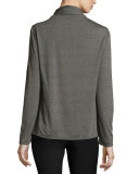 Long-Sleeve Turtleneck Keyhole Top, Heather Gray