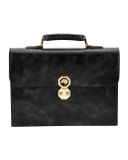 Leather Briefcase W/Crocodile Handle, Black