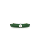 Green Enamel Ring with One Diamond, Size 6