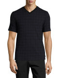 Caiman Grid-Print V-Neck T-Shirt, Blue/Black
