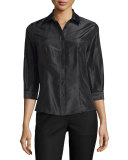 Taffeta 3/4-Sleeve Blouse, Black