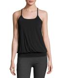 Sleek Stripe Overlap Racerback Twofer Tank, Black