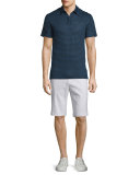 Feeder-Stripe Short-Sleeve Polo Shirt, Twilight Blue