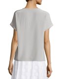 Short-Sleeve Placket-Front Silk Top 