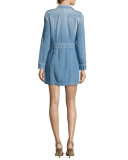 Button-Front Denim Shirtdress, Indigo