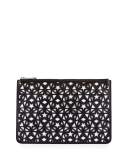 Pandora Star-Cut Leather Medium Pouch, Black/White