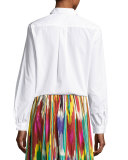 Floral-Embroidered Cotton Blouse, White