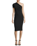 Alexandria Draped One-Shoulder Dress, Black