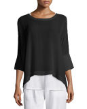 3/4-Sleeve Sheer Silk Top
