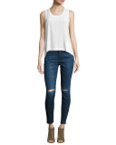 Halle Mid-Rise Super Skinny Jeans with Ripped Knees, Indigo