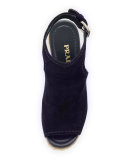 Suede Open-Toe Espadrille Glove Sandal, Blue (Bleu)