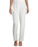 Silk Crepe Straight-Leg Pants, White