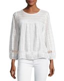 Ganden Long-Sleeve Lace Top, White