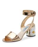 Floral-Heel Ankle-Wrap 65mm Sandal, Platino