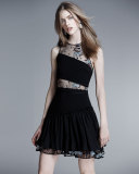 Aquarius Embroidered-Mesh Mini Dress, Slate/Multi/Black