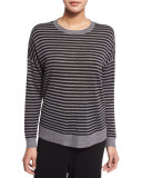 Striped Ultrafine Round-Neck Top, Black/Ash