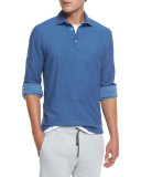 Pique Long-Sleeve Polo Shirt, Blue